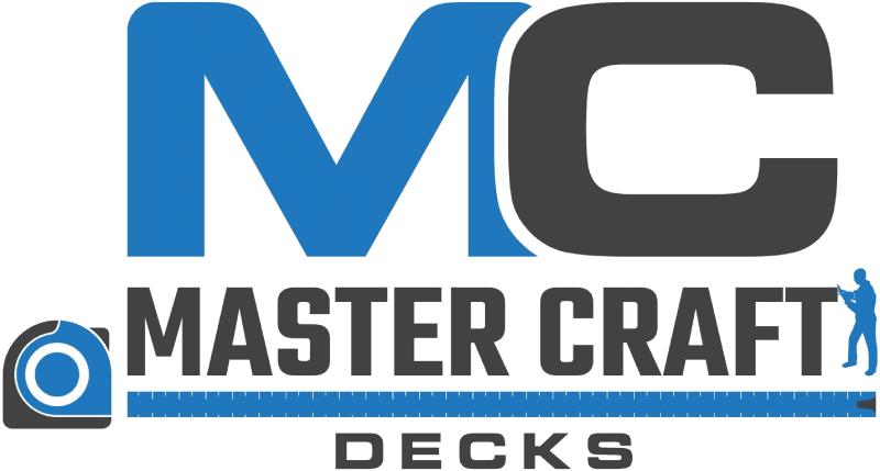 A green background with the words master craft decks in black and blue.